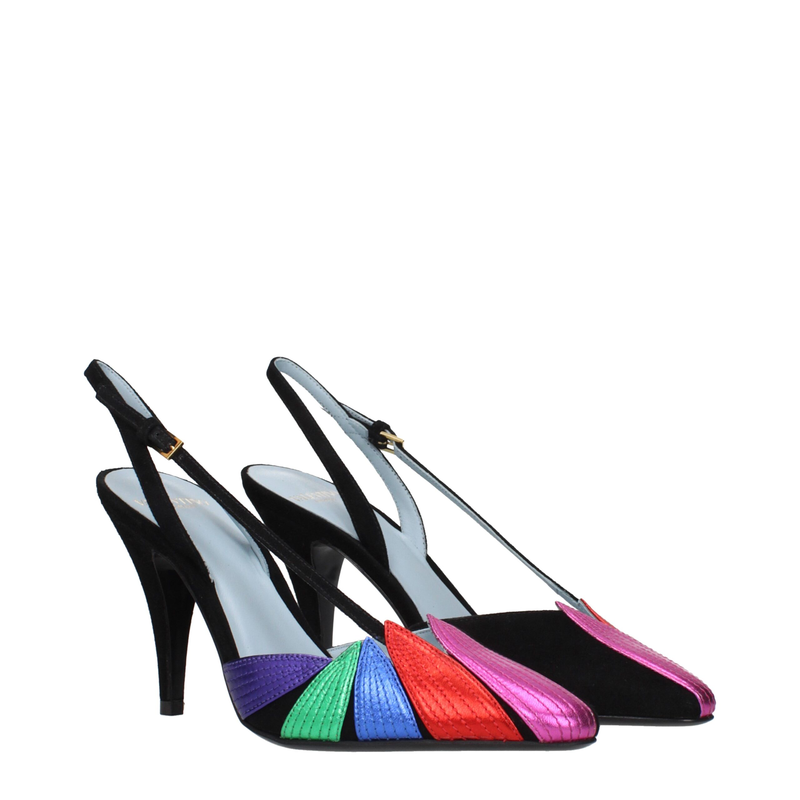 Black leather high heel pumps-null