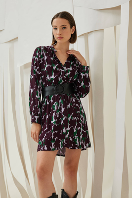 Vrina long sleeve printed mini dress viscose, Purple, medium