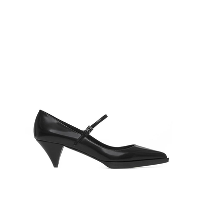 Black calfskin mid heel pumps, Black, medium