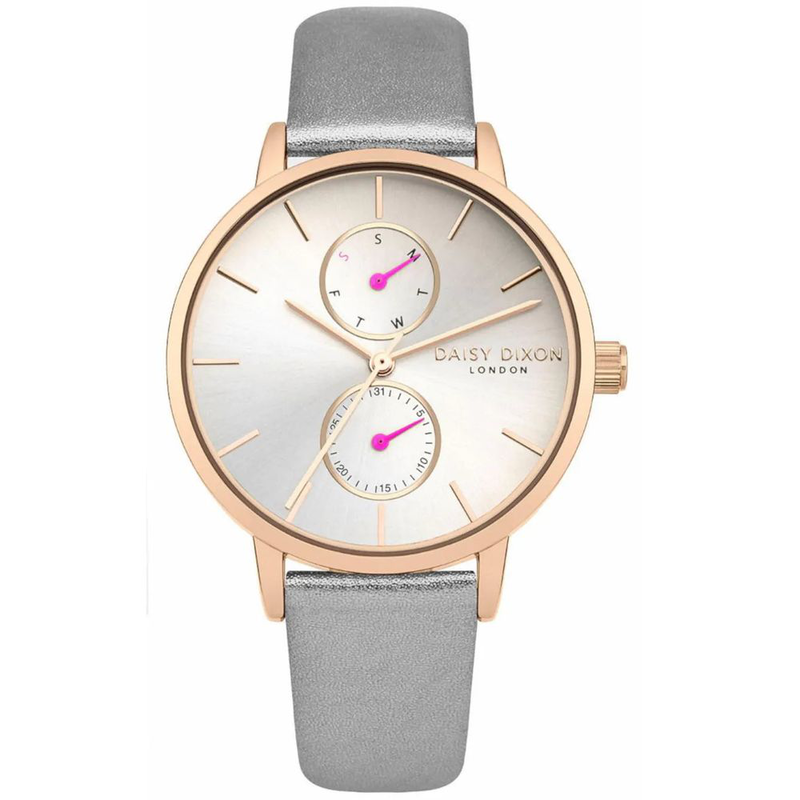 Gray leather dress watch-null