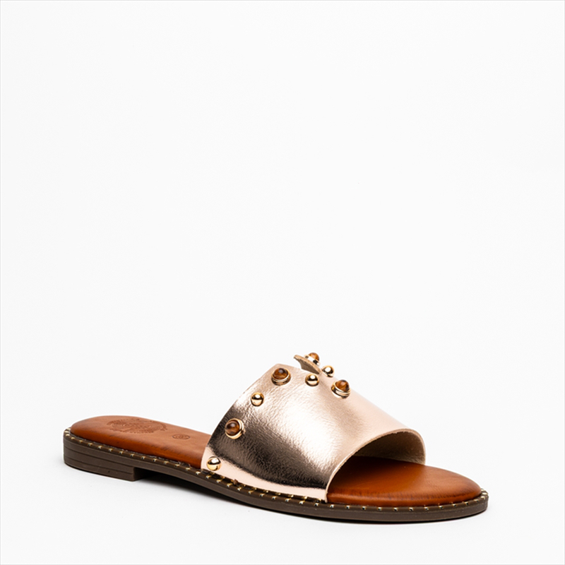 Athenais hardware embellished v-shape upper flat slider sandals-null