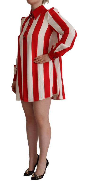 White red stretch mini shirt gown dress-null