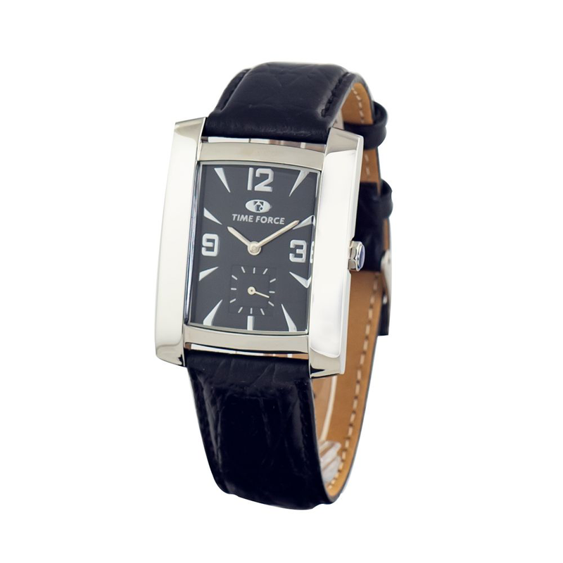 Black leather dress watch-null
