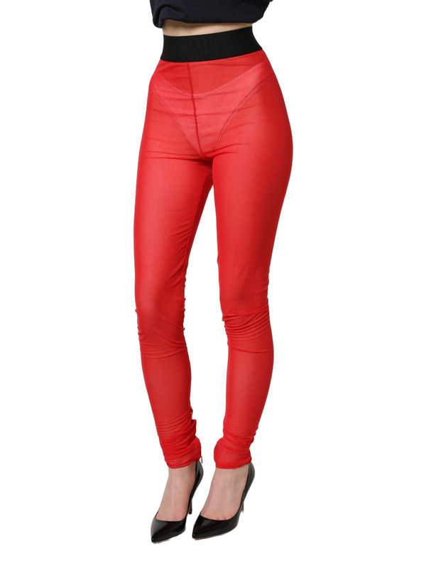 Red nylon stretch slim legging trouser pants-null