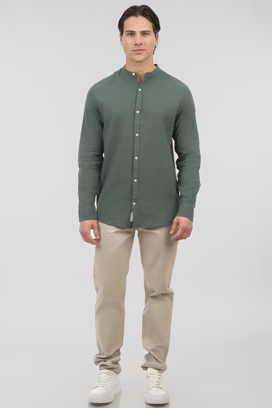 Rebase linen stand-up collar shirt-null