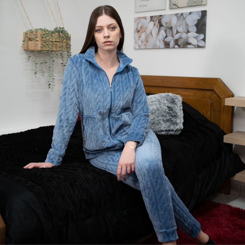 Womens thick velvet pajamas with zip #2554 image number null