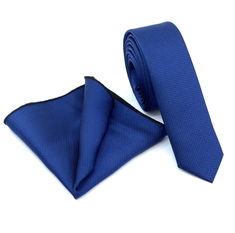 Textured skinny tie with handkerchief image number null