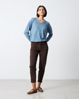 Trouser cotton mom fit, Brown, medium