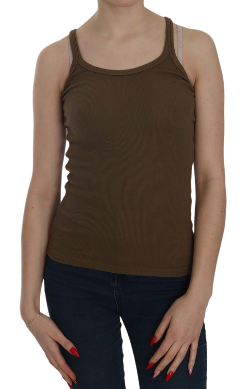 Brown sleeveless spaghetti strap blouse top-null