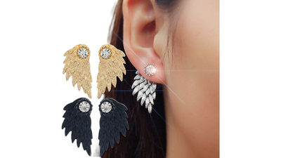 Σκουλαρίκια angel wings με κρύσταλλα swarovski - χρώμα silver, Silver, medium