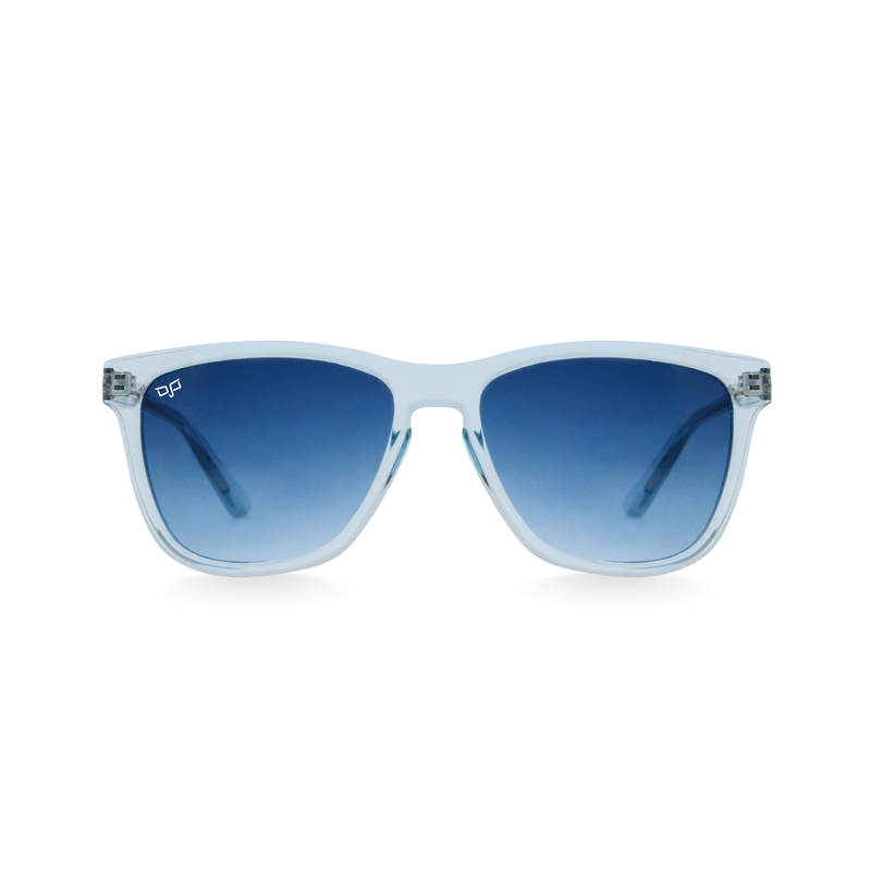 OJO sunglasses square clear blue frame and temples with blue lenses rx-null