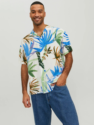 Jack&jones jornoah exotic resort shirt ss, Cloud Dancer, medium