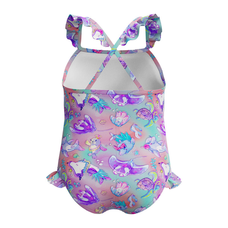 Speedo girl's digital frill thinstrap swimsuit-null