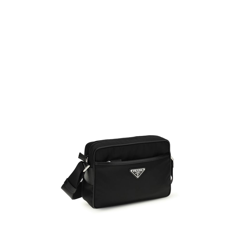 Black recycled polyamide shoulder bag-null