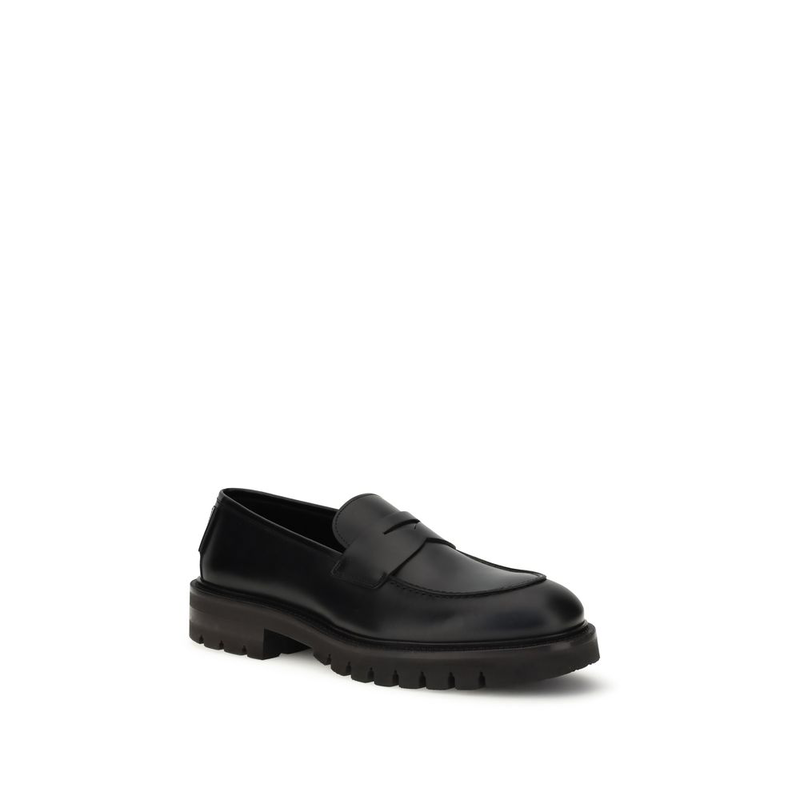 Black calf leather bos taurus slip-on loafers-null