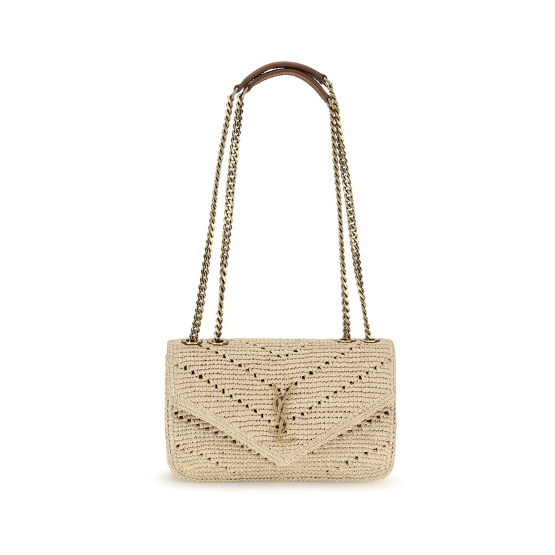 Beige raffia shoulder bag-null