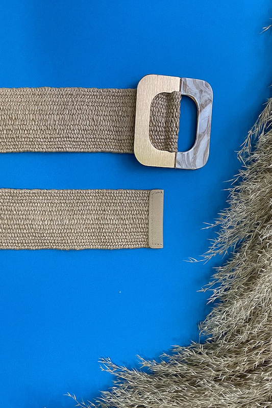 Square buckle straw belt natural-null