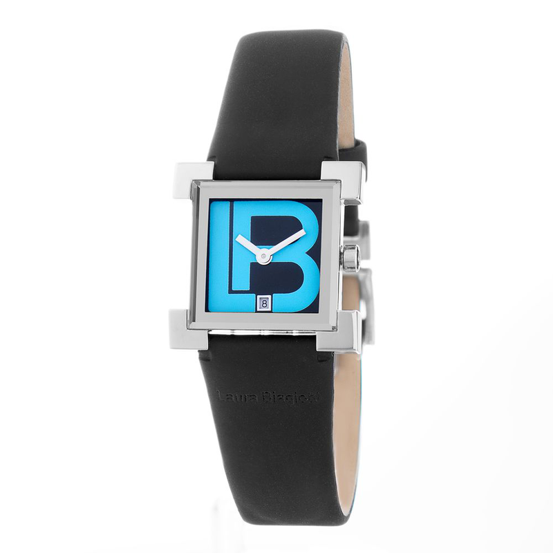 Black leather dress watch-null