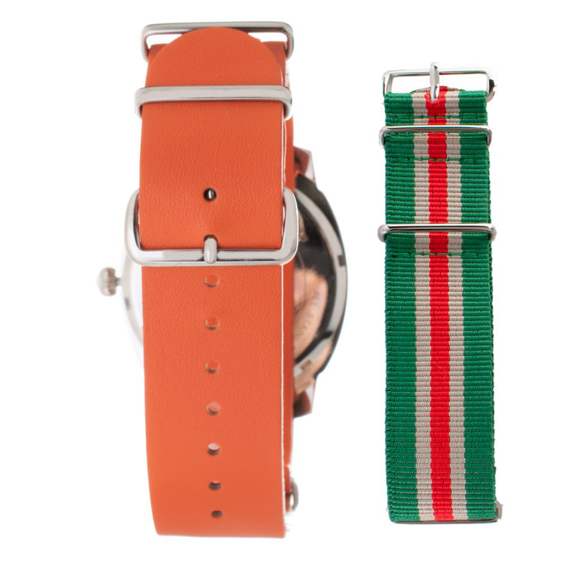 Orange leather dress watch-null