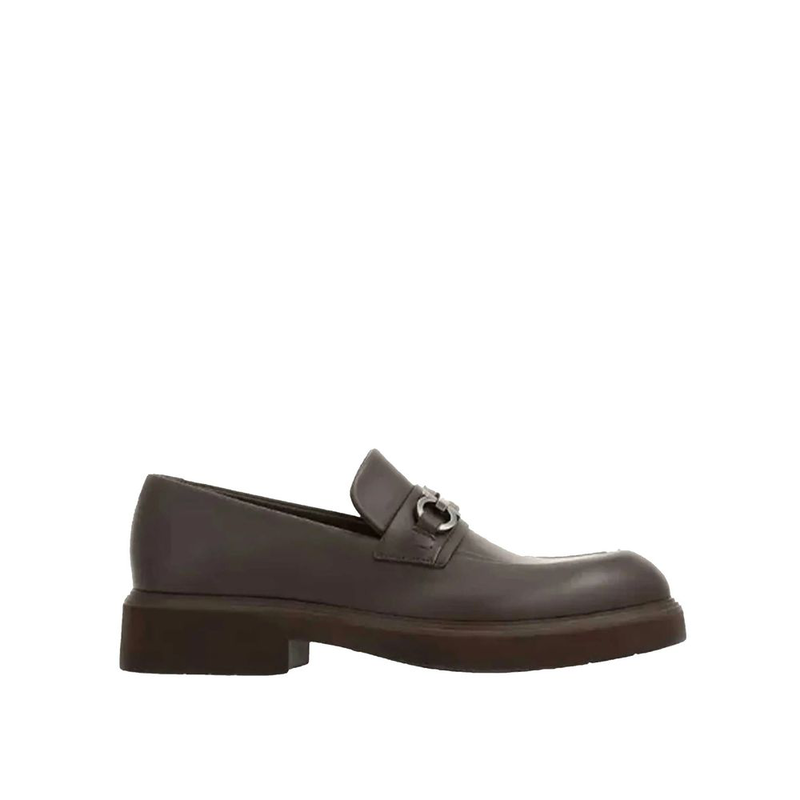 Brown calfskin slip-on loafers-null