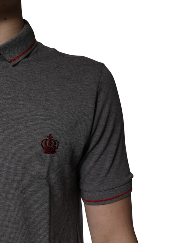 Gray cotton crown collared polo t-shirt-null