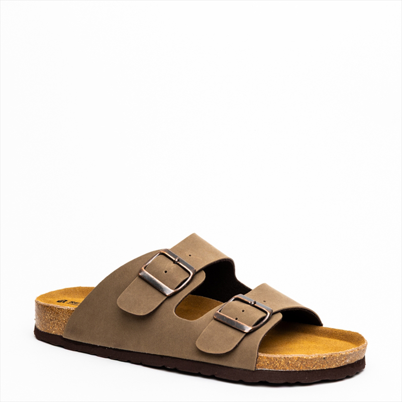 Reverse slider sandal with buckle detail on straps breathable comfort footbed with shock absorber-null