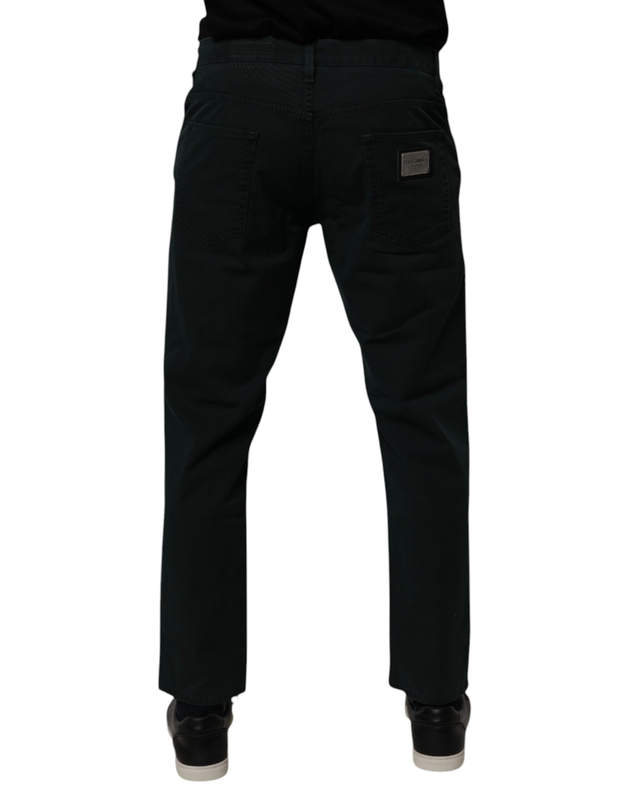Dark green cotton loose men denim jeans-null