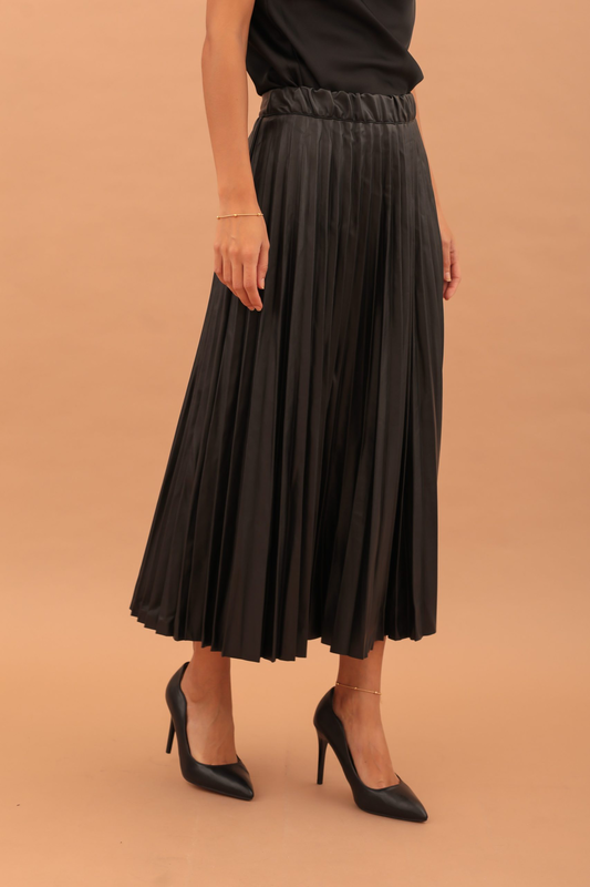 Eco leather pleated skirt-null