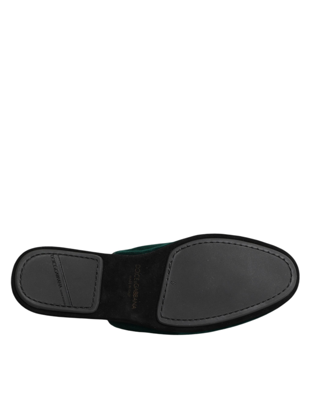 Green velvet cross embellished slippers shoes-null