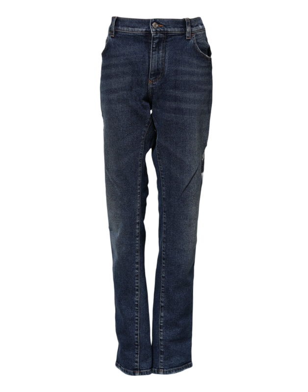 Blue cotton mid waisted straight denim jeans-null