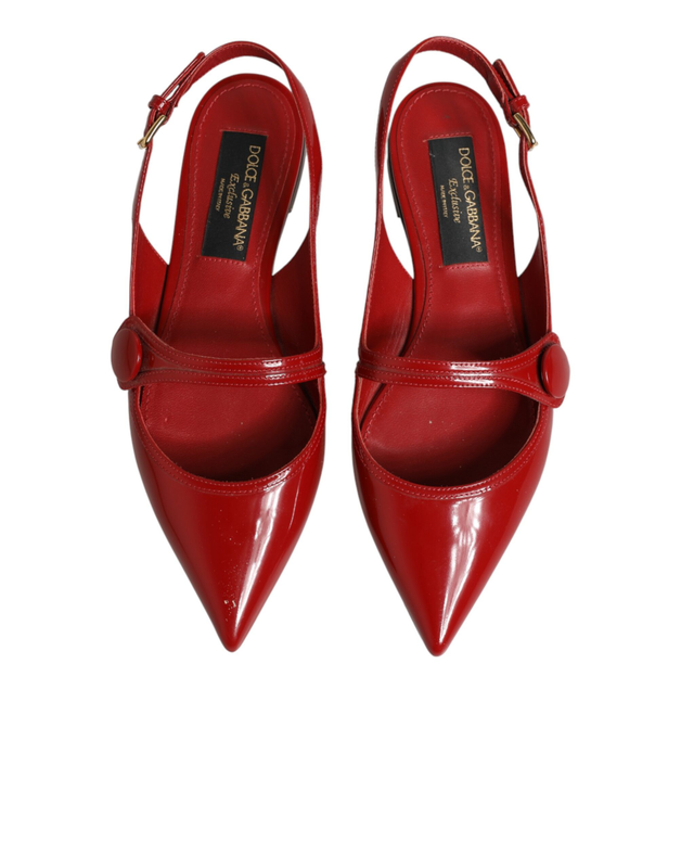 Red leather slingback flats sandals shoes-null