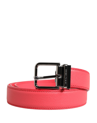 Pink calf leather silver metal buckle belt, Pink, medium