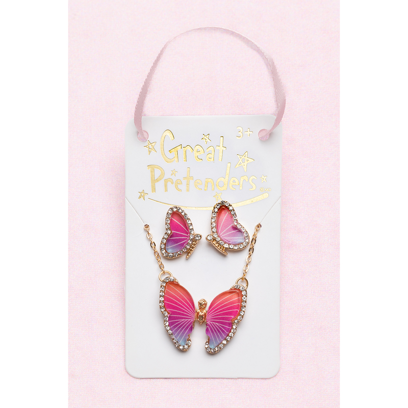 Great pretenders boutique butterfly necklace & studded earring set-null