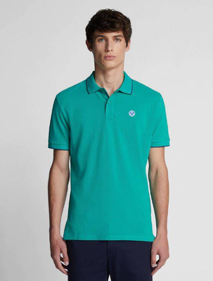 S/s polo w/logo top mens, Emerald, medium