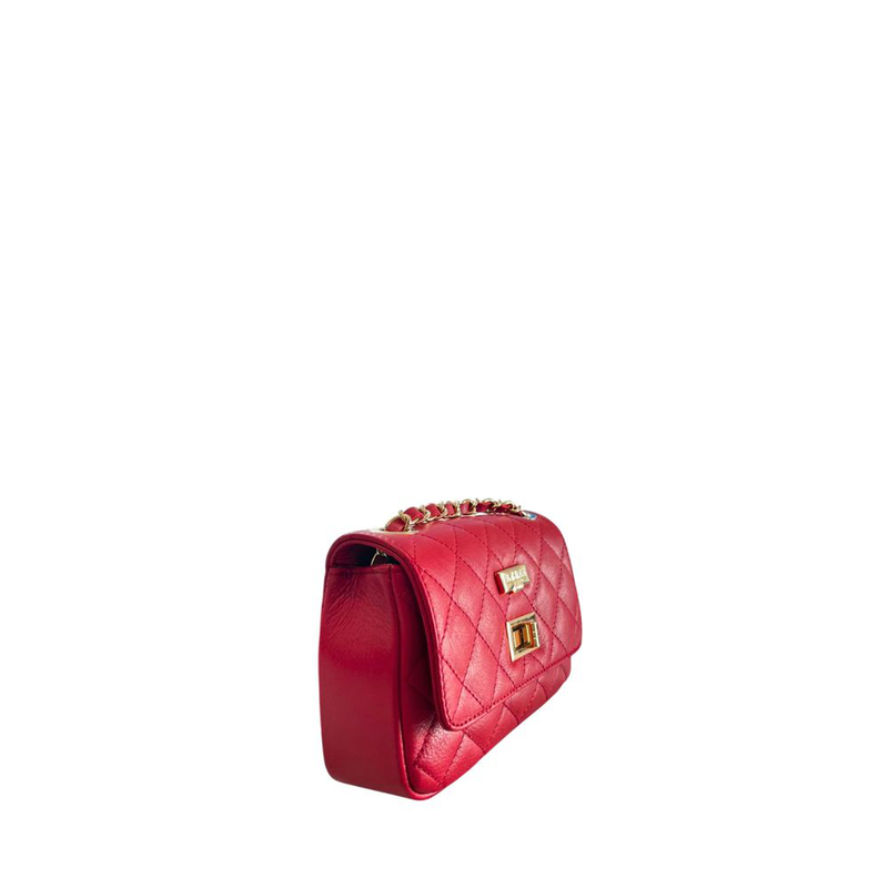 Red leather women crossbody bag-null
