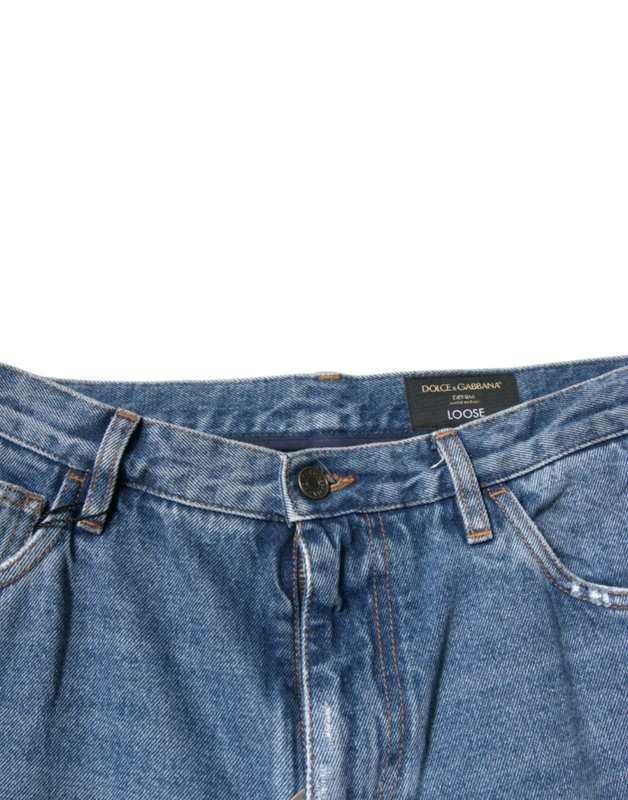 Blue cotton logo men loose denim jeans-null