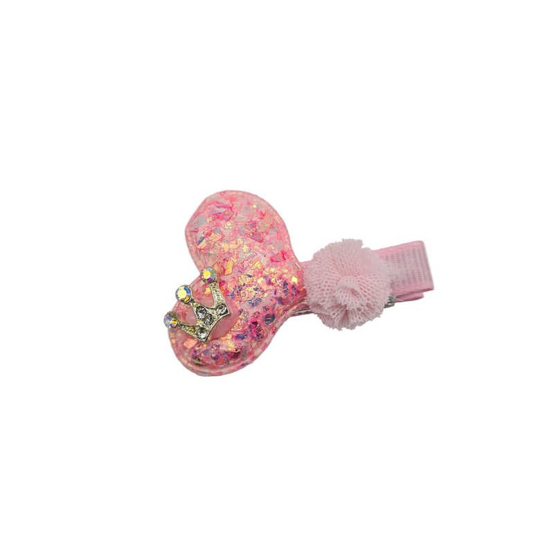 Migant child heart & crown glitter hair clips-null