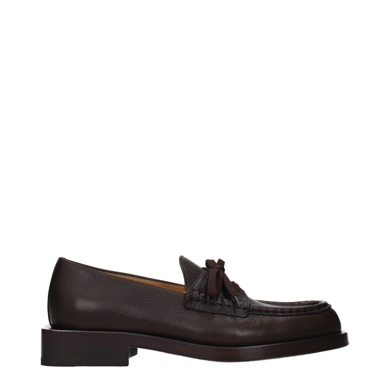 Brown leather slip-on loafers-null