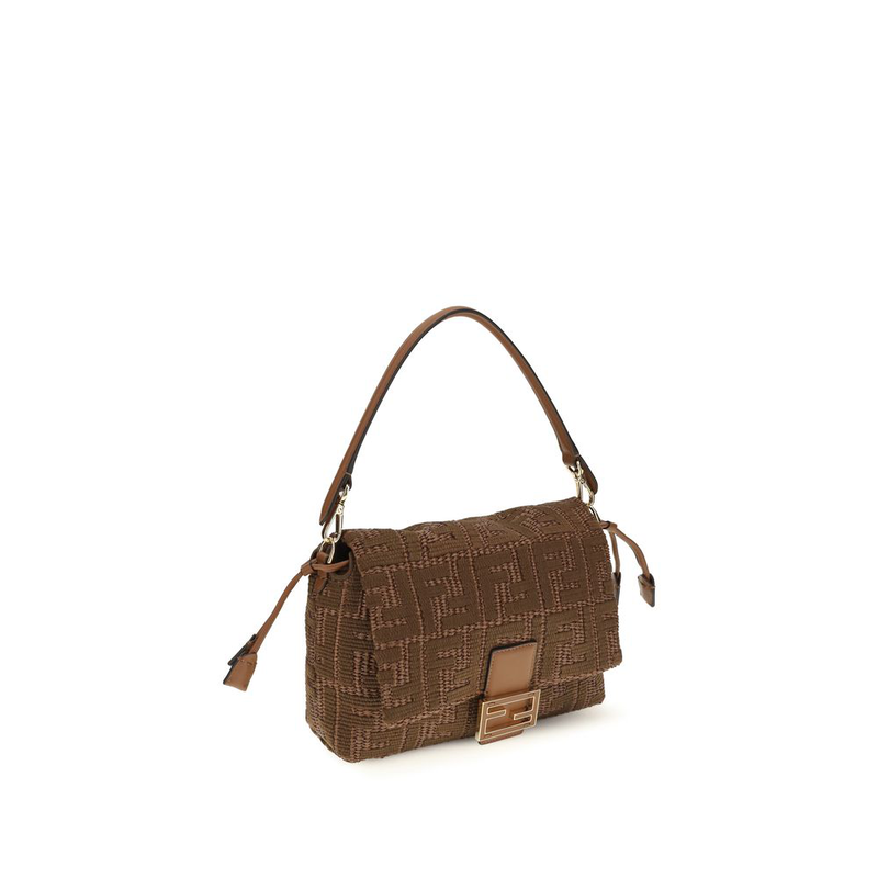 Brown raffia shoulder bag-null