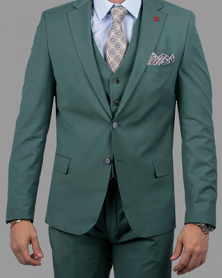 Dzine 3piece slim fit suit in patterned, Green, medium