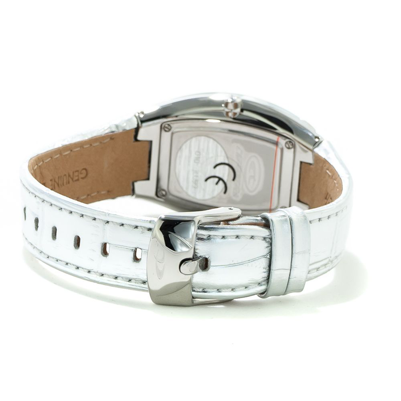 Silver leather dress watch-null