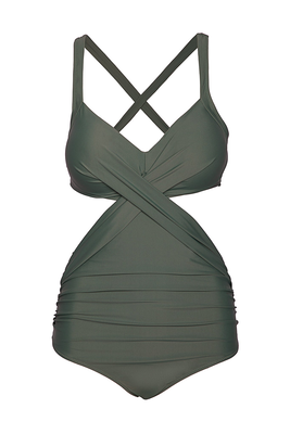 Push-up one piece swimsuit, Deep Olive Green, medium