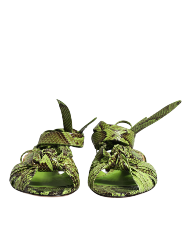 Green animal print ankle wrap sandals shoes-null