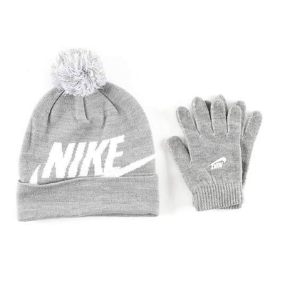 Nike swoosh beanie-glove set, Grey Heather / White, medium