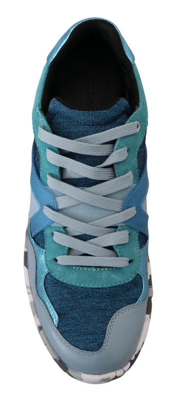 Blue gray leather sport low top sneakers-null