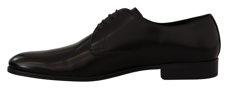 Black leather lace up formal derby shoes-null