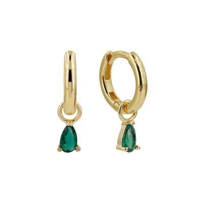 Tear drop hoops, Emerald Zircon-gold Plated 18k, medium