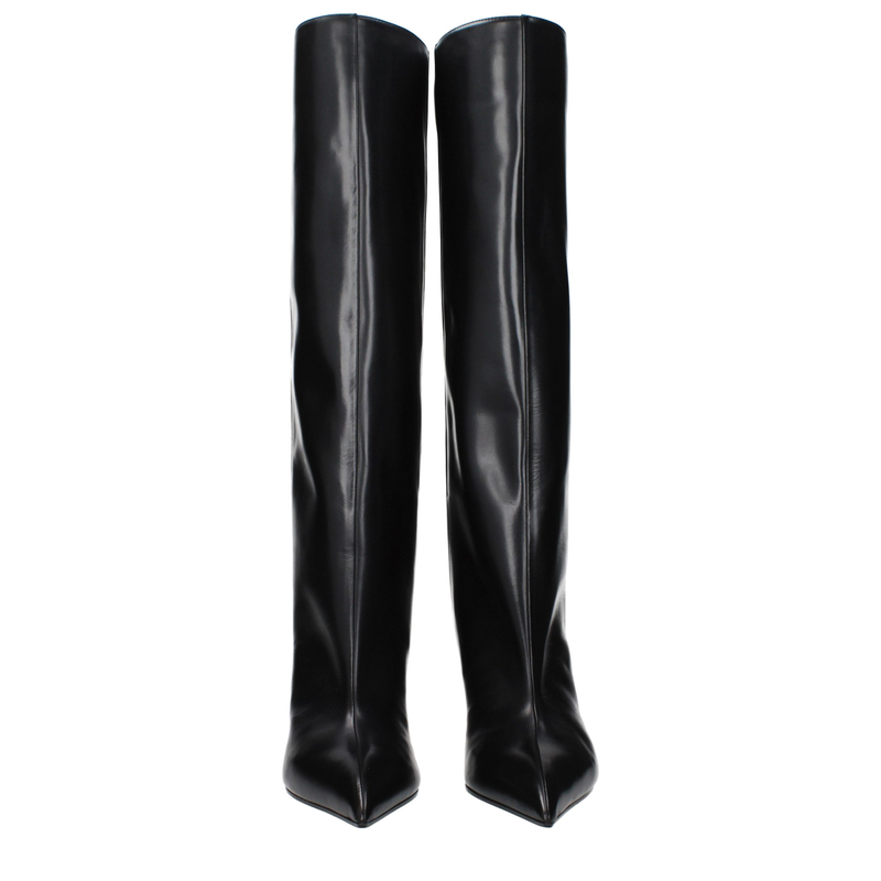 Black leather high heel boots-null