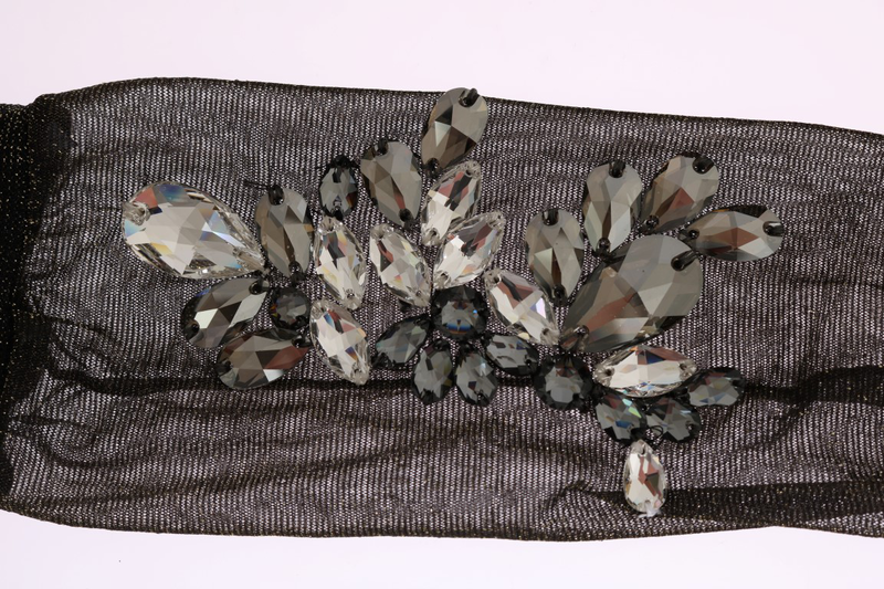 Black stretch floral clear crystal socks-null