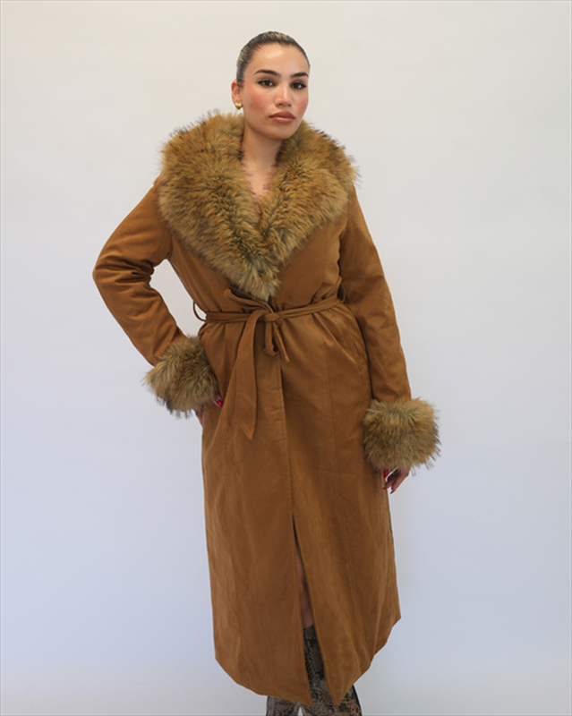 Suede maxi coat with fur 30102-null